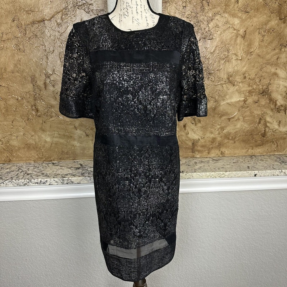 Rebecca Taylor Lace Shift Dress Women's 8 Black Knee Length Sheer Removable Slip
